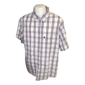Haggar Mens‎ Purple White Check Casual Shirt Size XL Short Sleeve (2231)